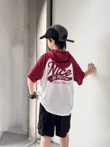 Camiseta de manga corta informal de manga raglán con estampado de letras para niños preadolescentes, de verano