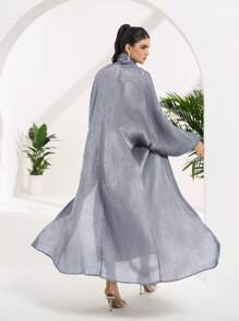 Al Najma Women's Contrast Color Metallic Lantern Sleeve Arab Abaya, Modest Robe,Only Abaya,Not Sets