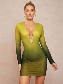 Lumalex Spring Summer Swimsuit Swimwear Swim Vacation Easter Bohemian BOHO Sea Beach Hot Outdoor Richly Layered Wedding Season Banquet Coming Of Age Ceremony Beach Seaside Holiday Deep V-Neck Metal Decor Ombre Long Sleeve Women Mini Dress,Tea Party Dress,Summer Swimsuit Swimwear Swim Dresses For Women - Multicolor - View 4