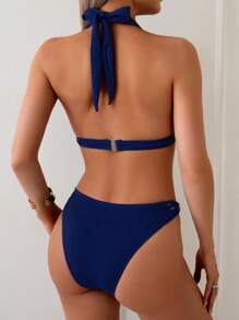 SHEIN Swim 2 pezzi Bikini Navy blu sexy scollo a V per donna