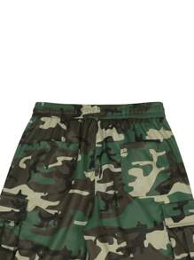 Manfinity Homme Men's Loose Fit Drawstring Waist Flip Pocket Camo Cargo Shorts - Multicolor - View 5