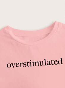 Simple English Letter Print Casual Crop Top Tee