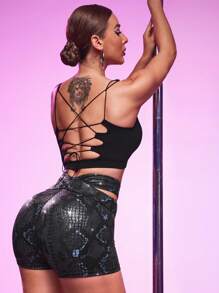 Menodora SHEIN Sport 女士交叉后背无缝运动胸罩 - 黑色 - 查看 5