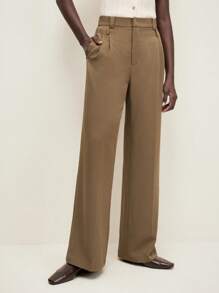 BizChic 卡其色阔腿休闲/办公室女士裤，长款女士长裤，春/夏 - 卡其色 - 查看 1