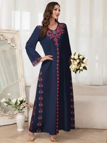 Al Najma Women's Simple Arabic Style Dress, Fashionable Summer Wear,Modest - Navy Blue - View 5
