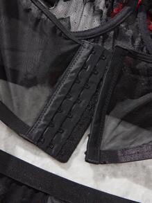 SHEIN 2pcs Women Plus Size Red Lace Lingerie Set - Black - View 4