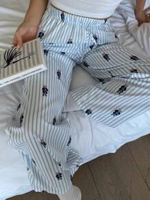 SHEIN Pantalones sueltos azul y blanco con rayas de verano versátiles y casuales para adolescentes