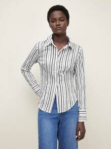 BizChic Nueva blusa elegante a rayas negras y blancas para mujeres, adecuada para uso diario, trabajo, citas, transporte, vacaciones, primavera/verano