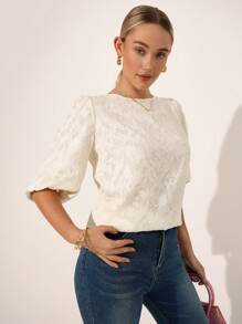 SHEIN Clasi Hollow Sheer Floral Mesh Tie Front Blouse, Lightweight Breathable For Vacation, Beach, Commuting