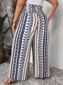 SHEIN VCAY Plus Geo Print Wide Leg Summer Pants - Multicolor - View 2