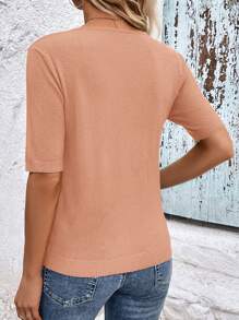 SHEIN Clasi Casual Solid Color Short Sleeve Knitted Top - Coral Orange - View 2