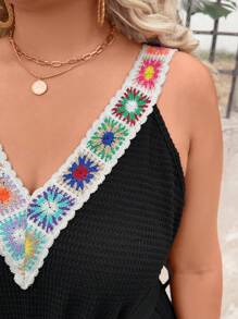Breezaya Mono con cuello en V, cintura ceñida y textura en talla grande para mujer, estilo bohemio