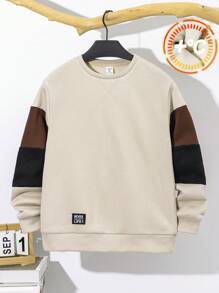 SHEIN Leap Crew Tween Boy Casual Versatile Color Block Sleeve Round Neck Loose Applique Knitted Hoodie Sweatshirt, Suitable For Commuting, School, Daily Casual, Travel, Sports, Spring, Summer, Autumn, Winter - Multicolor - View 2