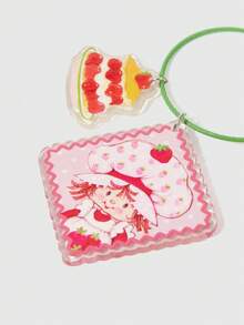 Strawberry Shortcake | ROMWE 1pc Cute Strawberry Pattern Bead Keychain Bag Pendant Ornament - Multicolor - View 2