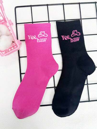 Morgan Mondays Co Artist 2 Pairs Y2K Style Music Festival Western Cowgirl Mid-Calf Socks For Women