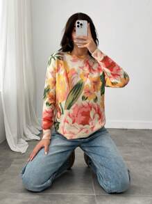 EURMUSE Strickpullover Damen – Bunter Sweater Mit Großem Blumenmuster, Cozy Knitwear #RomantischeOutfits #BrunchBereit #NeueHerbstmode,Jumper,Cream Jumper,Jumpers For Women,Jumpers,Black Jumper,Womens Jumper,White Jumper,Women's Jumper,Women's Jumpers,Winter Clothes - White - View 3