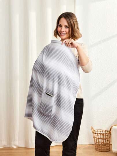 Cozy Pixies [Oeko-Tex Certified] 1pc Ombre Striped Breastfeeding Cover-Up, Gray & White, Soft & Comfortable With Pocket, For Nursing & Outdoor Use