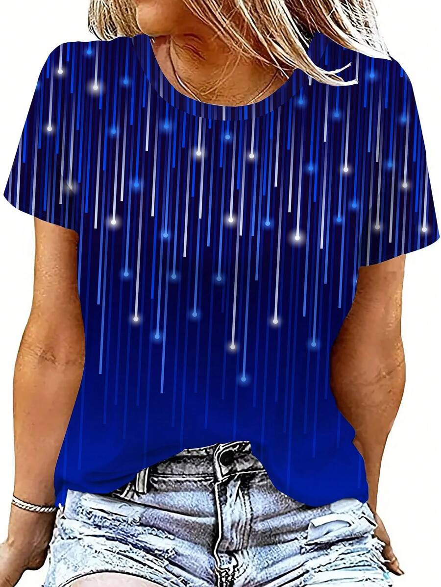 Women's Glitter Graphic Print Crew Neck Short Sleeve Casual T-Shirt - Multicolor - View 1