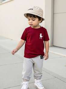 SHEIN Playful Pals Baby Boy Casual Simple Cute Dinosaur Print Short Sleeve T-Shirt And Solid Color Elastic Waist Pants 2 Pieces Outfit Set, Suitable For Summer Outdoor Wear Boy Toddler Clothes Boy Infant Clothes Boy Clothes Toddler - Multicolor - View 1
