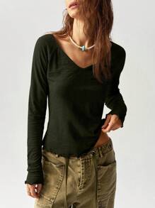 Bohemela Maglietta con scollo a V, maniche lunghe, modello ampio, da donna, per vacanze in stile boho, casual, adatta per autunno e inverno