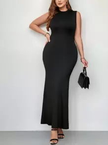 大碼無袖背心裙，婚禮客人禮服 - 黑色 - 查看 4