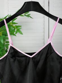 Set de 3 piezas de pijama de mujer elegante con contraste de colores de satín
