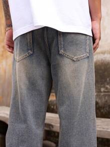 Manfinity Hypemode Loose Fit Men's Slant Pocket Wide Leg Jeans - Light Wash - View 6