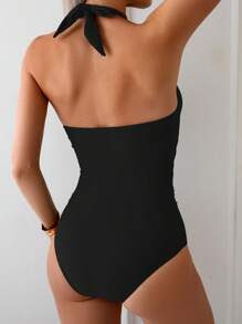 Swim Basics 1 pieza Traje de baño de una sola pieza con escote en V, sin espalda y de unicolor para mujer, ajuste estilizador para la playa, piscina y vacaciones