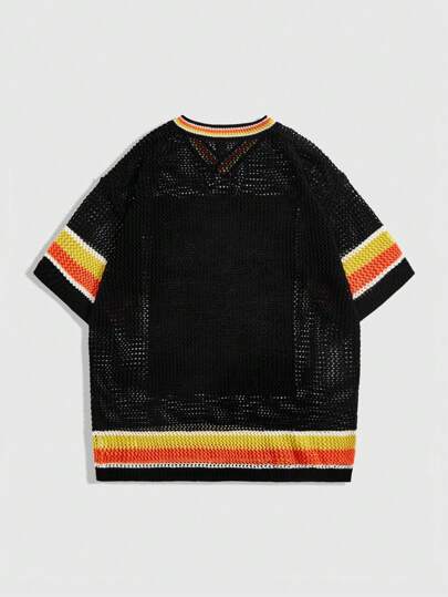 Prep Camiseta de mangas cortas de punto Y2K de estilo deportivo y urbano para hombre