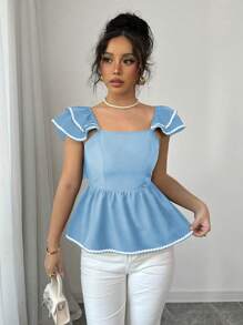 Elenzga Women's Back Tie Up Shirt, Simple & Fashionable Style, Suitable For Summer - Baby Blue - View 3