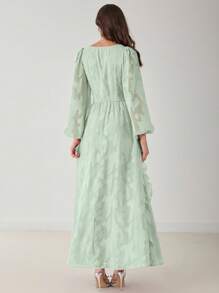 Enchnt 春夏浪漫女士淡绿色 V 领长袖荷叶边长裙，甜美优雅，适合度假、约会、节日、派对、毕业典礼和婚礼宾客，舞会礼服，女士音乐会节日服装，女士复活节礼服，女士夏装，女士太阳裙，夏装 - 薄荷綠 - 查看 3