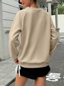 INAWLY Long Sleeve Sweatshirt With Letter Print,Long Sleeve Tops Pullover Fall Sweatshirt - Khaki - View 2