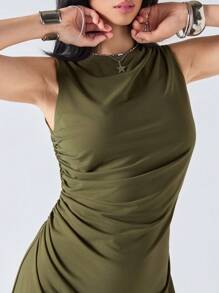 LYSMO Vestido largo estilo resort de color verde claro con aberturas laterales, para primavera y verano, vestido de fiesta del té, ajustado y entallado, con cintura plisada, asimétrico, de unicolor, para uso diario