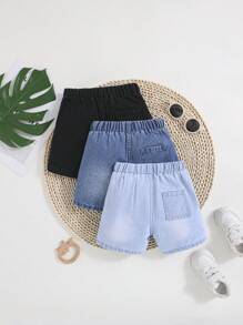 3pcs Baby Boys' Soft Washed Denim Shorts, Lightweight Fabric, Casual And Fashionable, Suitable For Spring And Summer Seasons - Multicolor - View 2