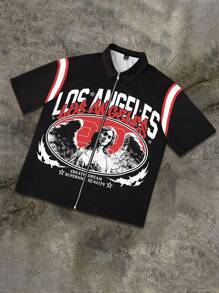 Manfinity EMRG Camisa de manga corta casual de hombre con impresión de letra de ángel