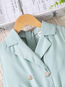 SHEIN Mono sin mangas color verde oliva para niñas preadolescentes, con cuello, para vacaciones, uso casual y diario