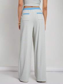 COSMINA 女士抽绳腰条纹阔腿宽松休闲百搭裤 - 彩色 - 查看 2