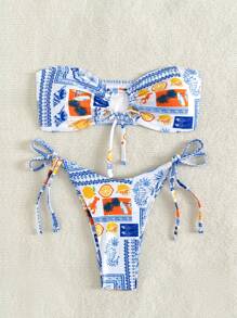 Swim Mod 2025 女式夏季海滩水果印花抹胸比基尼上衣