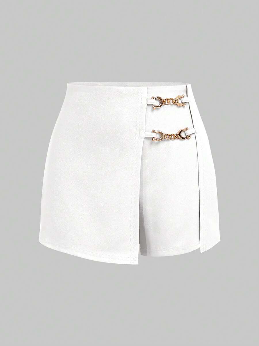 SHEIN Girlism Teen Girl Solid Color Metal Decor Skort, Suitable For Holiday, Valentine's Day, School