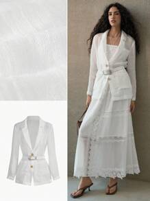 MOTF PREMIUM LINEN SINGLE BREASTED BELTED BLAZER - White - View 9