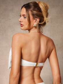 L'Amorae Top de bikini bandeau blanco con gran lazo decorativo para mujer, Tops de verano para mujer, Tops de verano, Tops de verano para mujer, Mujer de playa, Traje de baño, Vacaciones