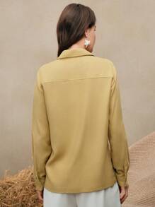 Anewsta 女士亚麻刺绣长袖衬衫，白色，休闲优雅，适合春季 - 青檸色 - 查看 3