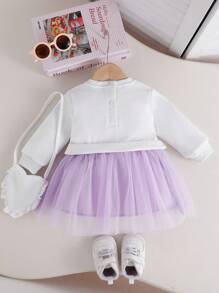 Infant/Toddler Girls' Cute Mesh Tulle Dress With Furry Heart Decor, Sweet Style For Spring/Autumn - Purple - View 2