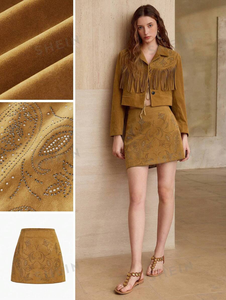 MOTF PREMIUM Falda de cintura alta con cremallera y flores de cuentas