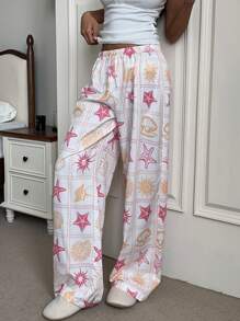 Aloruh Women's Low-Rise Long Starfish Printed Pants, For Summer Holiday - Multicolor - View 3