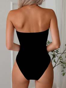 Women Elegant Sexy One Piece Swimsuit Solid Bandeau Bikini Swimsuit For Summer Beach Vacation - Black - View 2