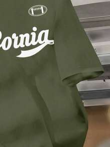 SHEIN Leap Crew Teen Boys' Casual Classic City Name Text Graphic Print Short Sleeve T-Shirt, Suitable For Summer - Army Green - View 4