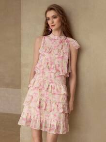 MOTF PREMIUM TIERED LAYER FLORAL PRINT DRESS - Baby Pink - View 4