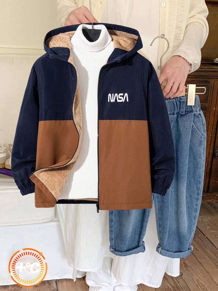 Tween Boy's Casual Colorblock Thermal Lined Padded Thick Jacket - Blue - View 1