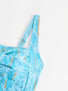 SHEIN 2 Pieces Women Beach Summer Outfit, Elegant Crisscross Front Ruched Cami Top And Bikini Set - Green - View 6